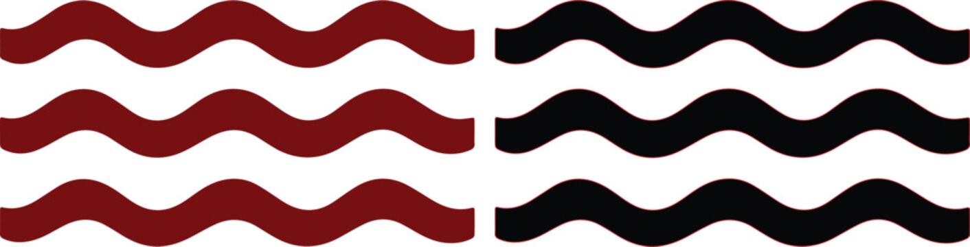 Wavy line pattern vector, seamless black and red wave texture, abstract ripple background, modern graphic design element for fabric, wallpaper, or web design