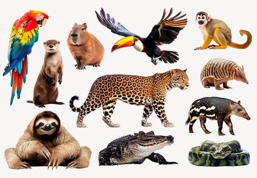 Colorful Amazon Rainforest Animal Collage Element Design Collection