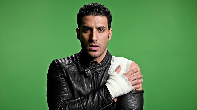 Man with Bandaged Shoulder on Green Screen