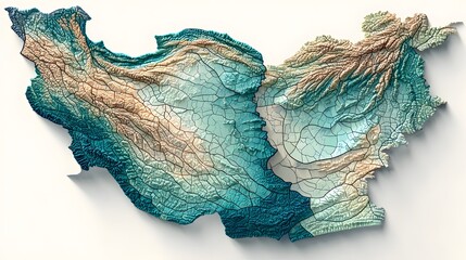 This 3D topographic map showcases the diverse terrain and water features of a specific region. The map's intricate details and color-coded elevations provide a comprehensive.