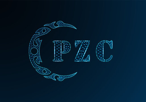 Low poly letter logo PZC design. PZC letter logo low poly vector design on blue color gradient background. PZC logo low poly design