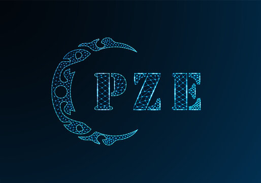 Low poly letter logo PZE design. PZE letter logo low poly vector design on blue color gradient background. PZE logo low poly design