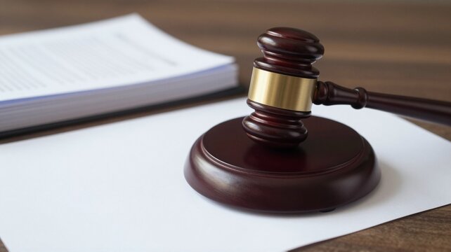 Gavel resting on paper shows concern for legal matters.