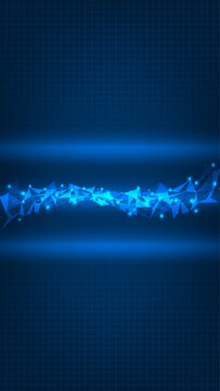 Abstract technology vertical background with triangle mesh and glowing dots waveform.Vector illustration.