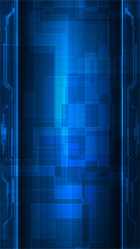 Vector illustrations of abstract futuristic digital technology vertical background with hi tech frame and copy space on grid panel.