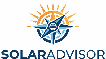 A vibrant logo for Solar Advisor that features a compass and a solar panel, highlighting guidance towards sustainable and renewable energy solutions. © june
