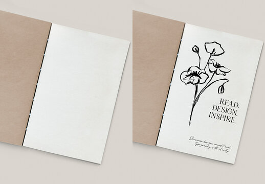 Minimalist Floral Notebook Mockup PSD