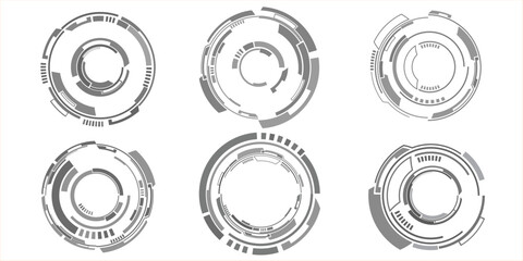 Set of hi tech circle head up display for futuristic artwork and background. © Alleachday