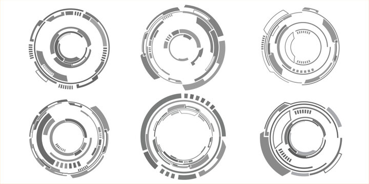 Set of hi tech circle head up display for futuristic artwork and background.