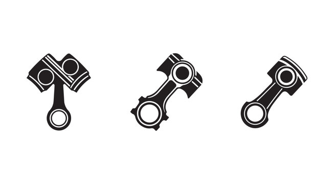 Black and white illustrations of three different connecting rods for engines  mechanical components  industrial design elements