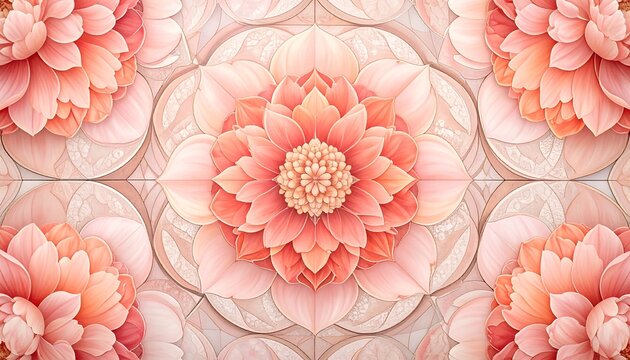 seamless blush peony floral pattern with circular grid batik wallpaper texture