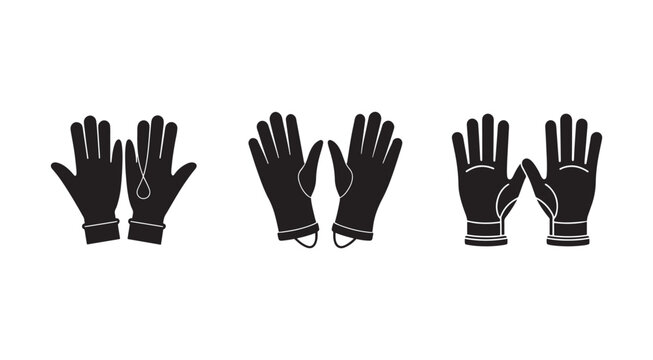 Black gloves with strings on white background  various hand positions  protective gear