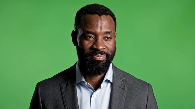 Smiling Black Businessman in Formal Suit with Green Background