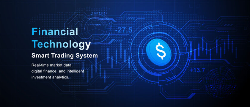 Fintech Dollar Coin HUD Circuit Trading Technology Background