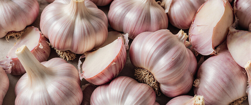 Fresh peeled garlic cloves as background, closeup