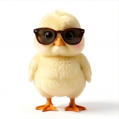 Fototapeta premium Cute Baby Chick Wearing Sunglasses Isolated on White Background