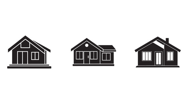 Blackandwhite house icons in different architectural styles and designs  simple line drawings of homes with various roof types and window arrangements
