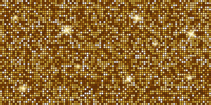 Luxury gold pattern with reflective mirror tiles and bright sparkle effect. Glamorous disco texture perfect for party backgrounds, packaging, textiles, and festive designs.