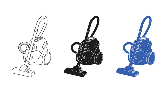 Vector graphics of vacuum cleaners black and white and color illustrations
