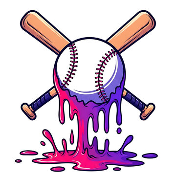 Baseball with Bats Purple Paint Drip Splash Sports Illustration