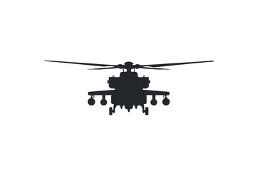 Obraz premium Attack helicopter dark silhouette flying on transparent background