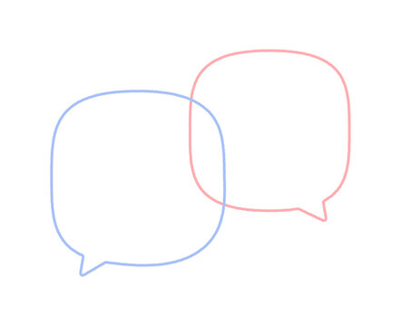 手書きの青とピンクの線画の2つの吹き出し - シンプルでおしゃれな文字フレーム、評価や会話のイメージ