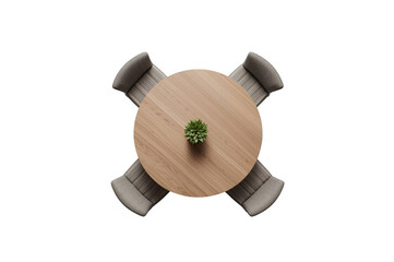 Naklejka premium Round wooden table with four chairs and succulent
