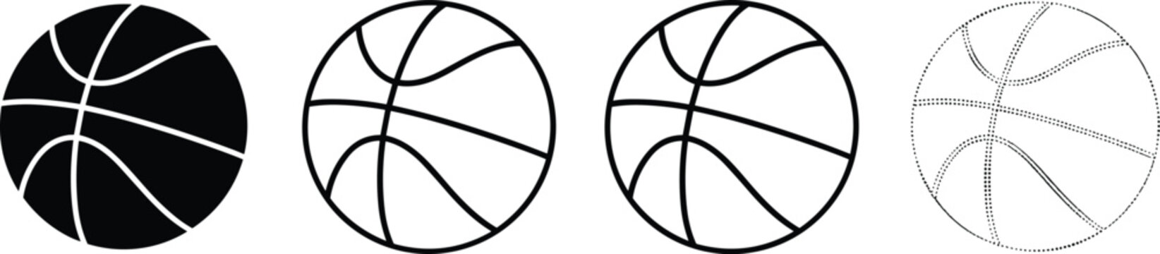 Basketball vector graphics illustration of a ball in varying detail styles