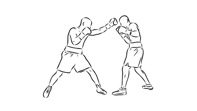 A vector graphic illustration of two boxers fighting in a match