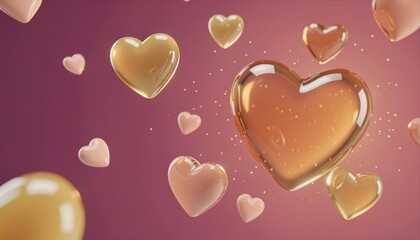 Obraz premium Golden Hearts in 3D Floating on Pink Background for Valentine'S Day