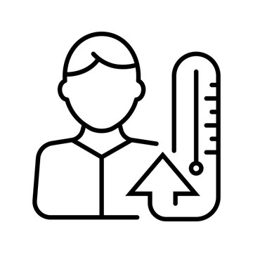 Body temperature icon. Healthcare and fever line symbol. Black and white.