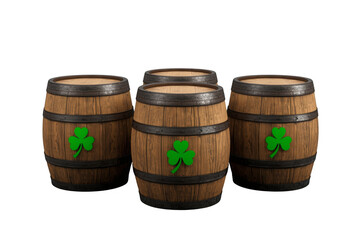 Obraz premium Wooden beer barrels with shamrock for st. Patrick's day