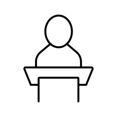 Fototapeta premium Podium speaker icon. Education and lecture line symbol. Black and white.