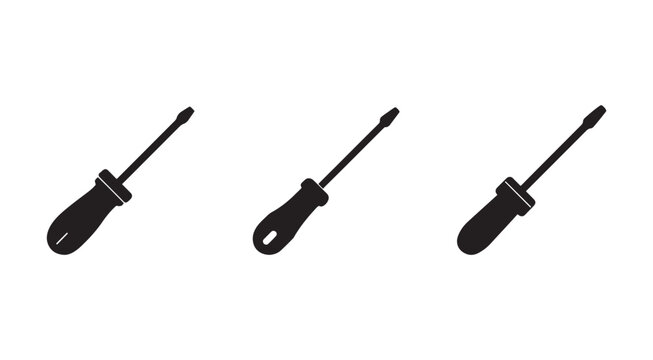 Collection of black screwdrivers on white background for repair and construction work  various tools