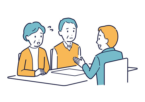 困りごとを相談をする高齢夫婦のイラスト