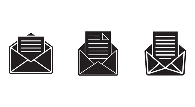 Email icons with envelopes and documents  communication symbols  messaging and correspondence graphics