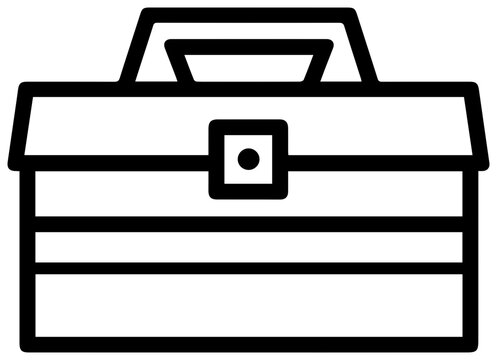Black line icon of a classic wooden toolbox with handle and lock simple minimalist design