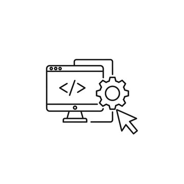 Web Development and Coding Concept with Computer Monitor and Gear Icon