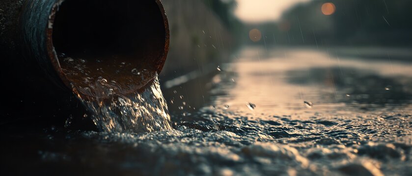 Polluted water flowing from a drain pipe.