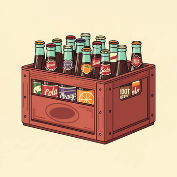 Assorted soft drink bottles in crate.