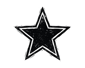 Fototapeta premium Star shape in woodcut style. Distressed black ink texture. Isolated star icon on transparent grid.