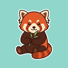 Obraz premium This playful illustration depicts an adorable red panda hugging a piece of bamboo, showcasing its charming features and playful demeanor that evokes joy and cuteness.