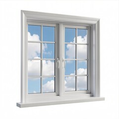 Obraz premium White Casement Window with Grid Design and Blue Sky View