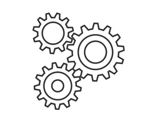 Fototapeta premium Three Interlocking Gears in Black Outline on White Background