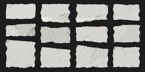 Fototapeta premium Collection of torn paper pieces arranged on a black background