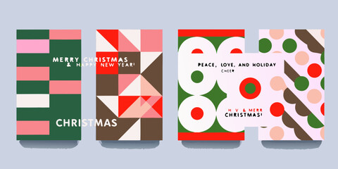 Four colorful abstract christmas card designs with festive greetings © Bithi