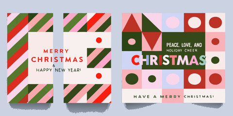 Festive christmas cards with geometric patterns and holiday greetings © Bithi
