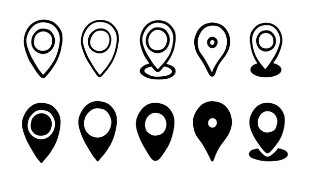 map pin pointer hand drawn doodle location address markers vector outline and flat