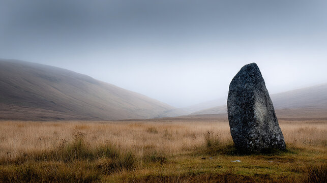 Mysterious Standing Stone in a Vast Rolling Landscape