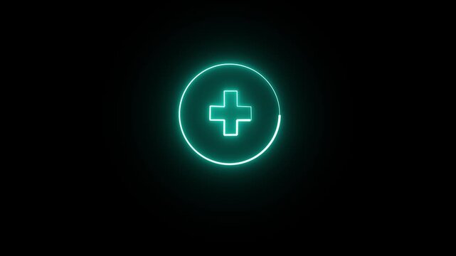 Abstract neon medical cross icon animation